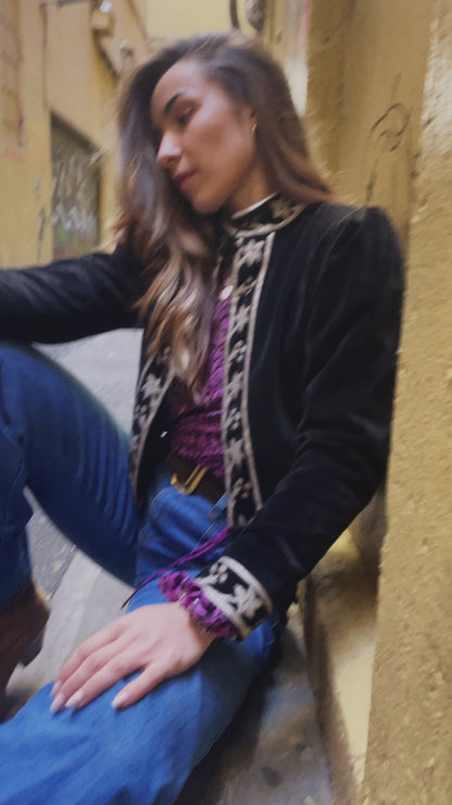Hypoxis Velvet and Leather Applique Jacket