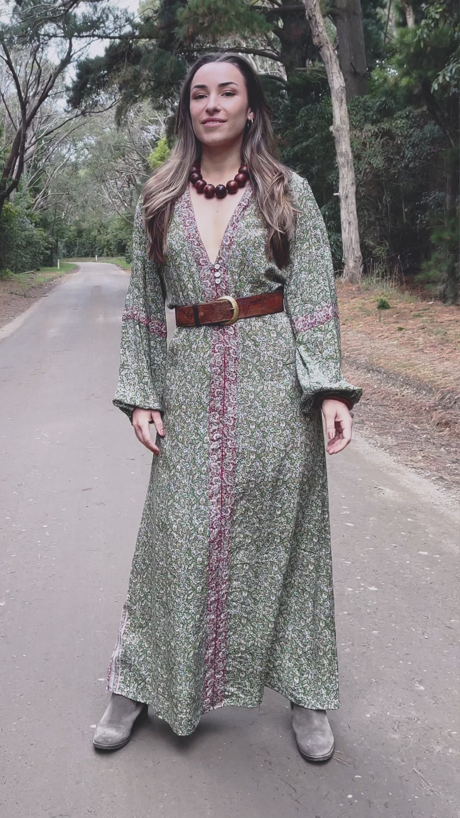 Zea Silk Crepe Kaftan Maxi Dress ~  Liberty M