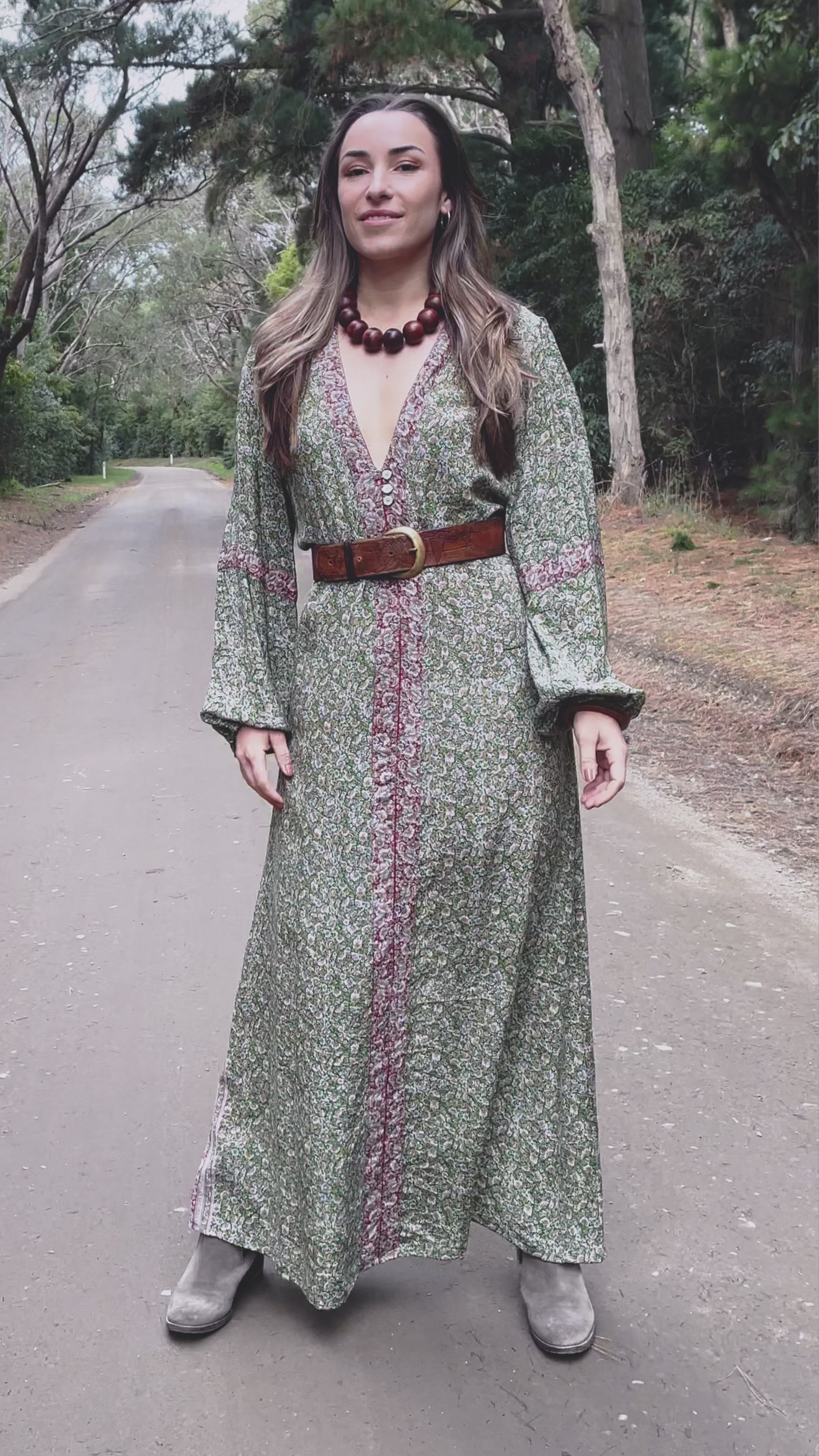 Zea Silk Crepe Kaftan Maxi Dress ~  Liberty M