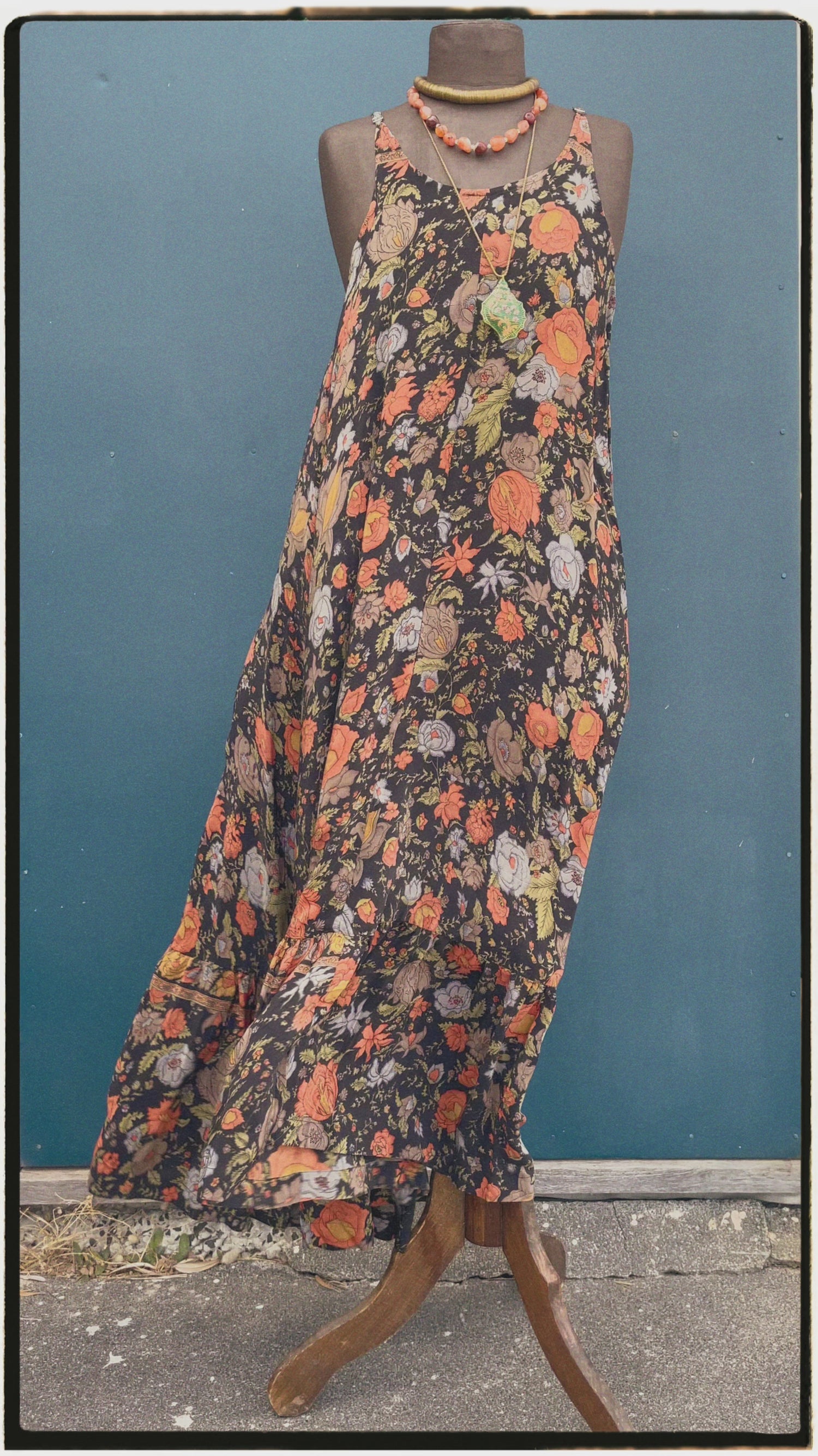 Eustoma Silk Crepe Swing Maxi Dress ~ Heron L