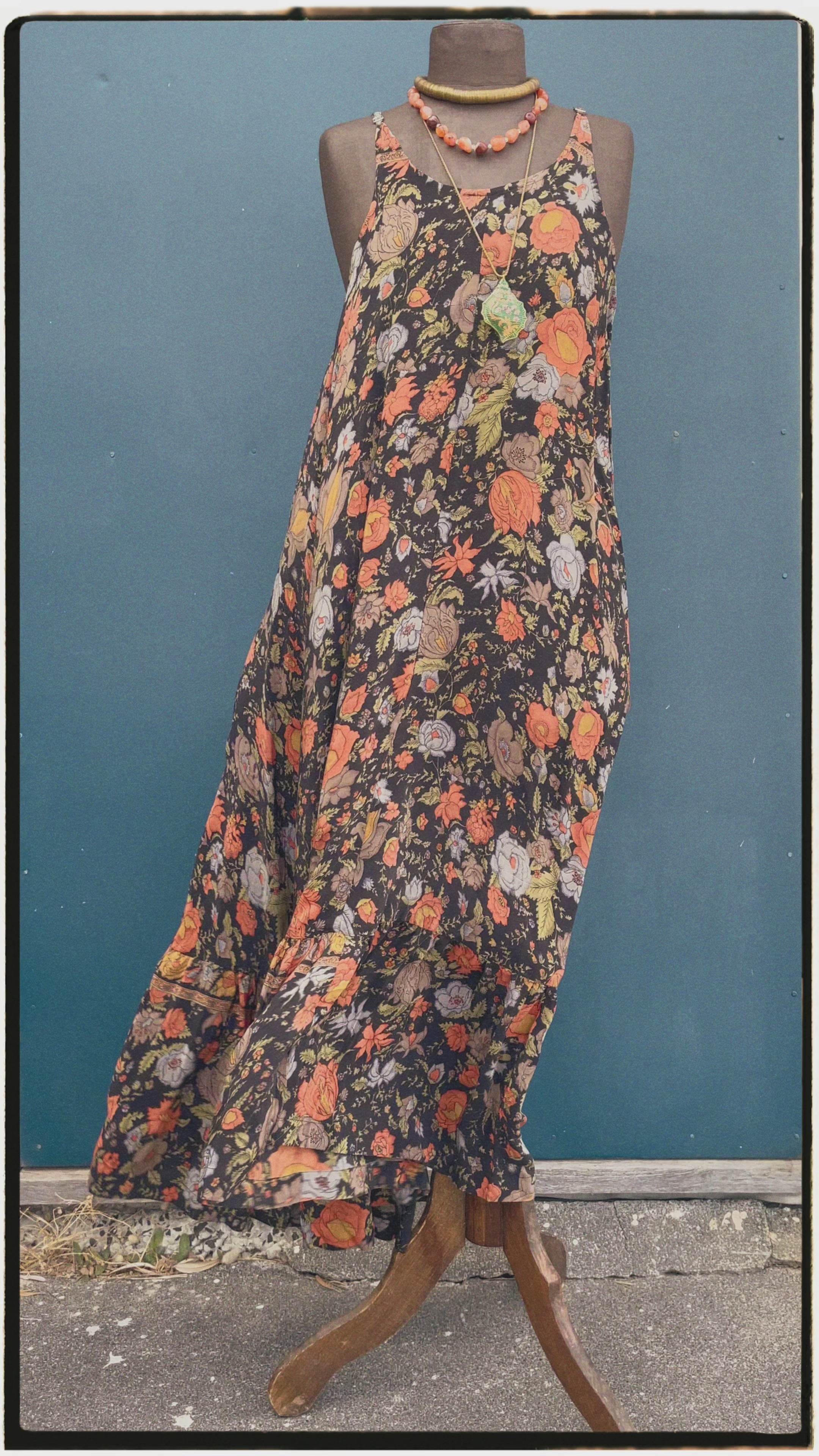 Eustoma Silk Crepe Swing Maxi Dress ~ Heron L