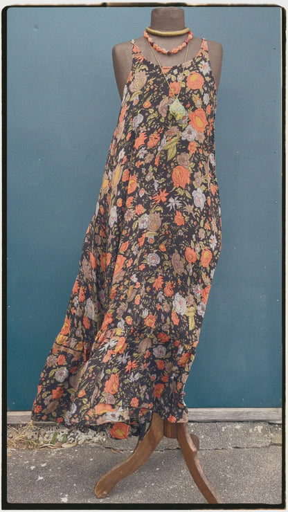 Eustoma Silk Crepe Swing Maxi Dress ~ Heron L