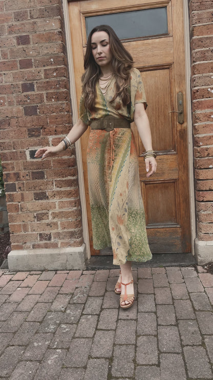 Liatris Silk Crepe Flutter Sleeve Wrap Dress ~ Mojave L