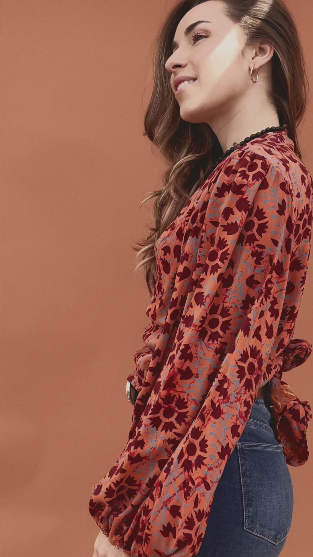 Hoya Silk Crepe Balloon Sleeve Wrap Top ~ Cayenne XL