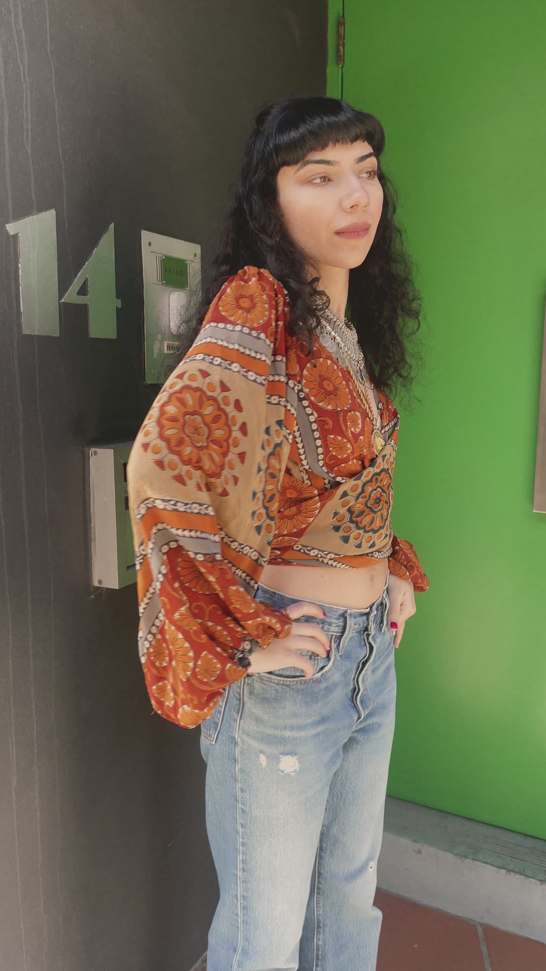 Hoya Silk Crepe Balloon Sleeve Wrap Top ~ Ashbury XS