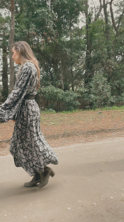 Caladium Wrap Silk Dress ~ Carbon XL