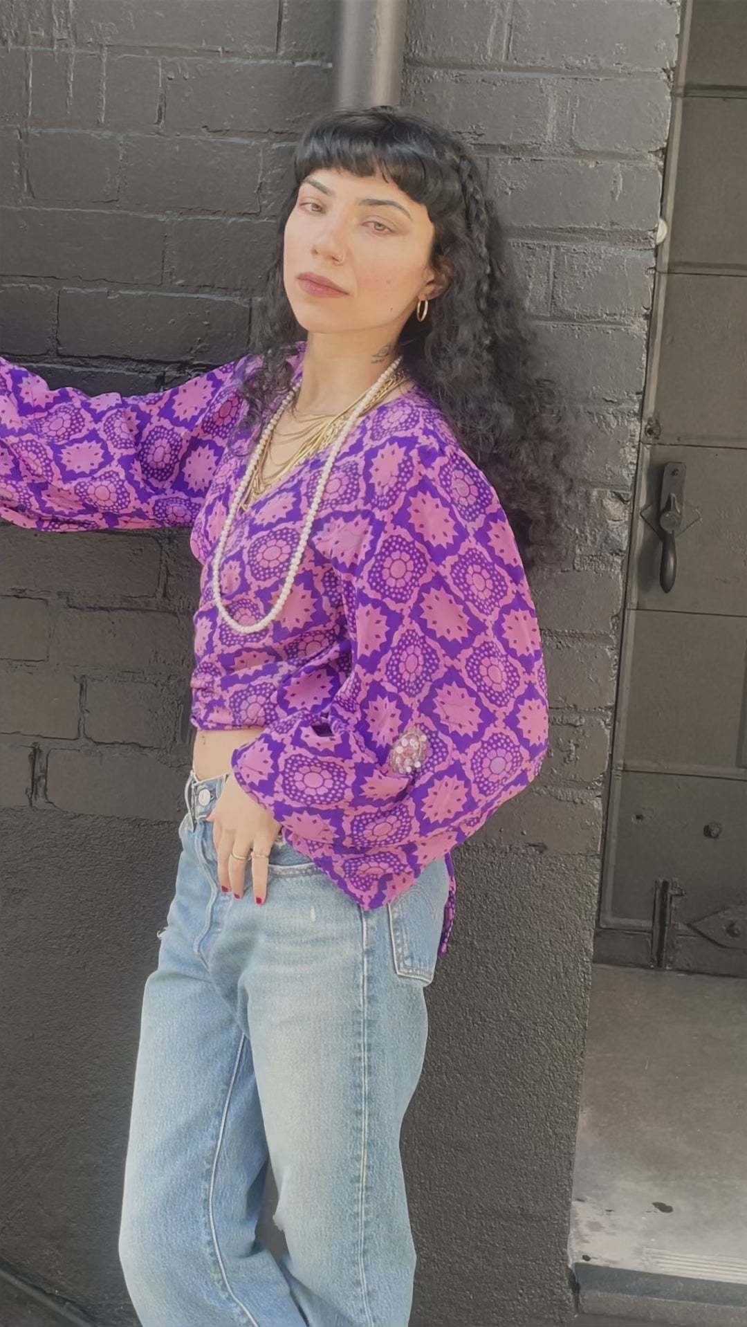 Hoya Silk Crepe Balloon Sleeve Wrap Top ~ Amaranth XS