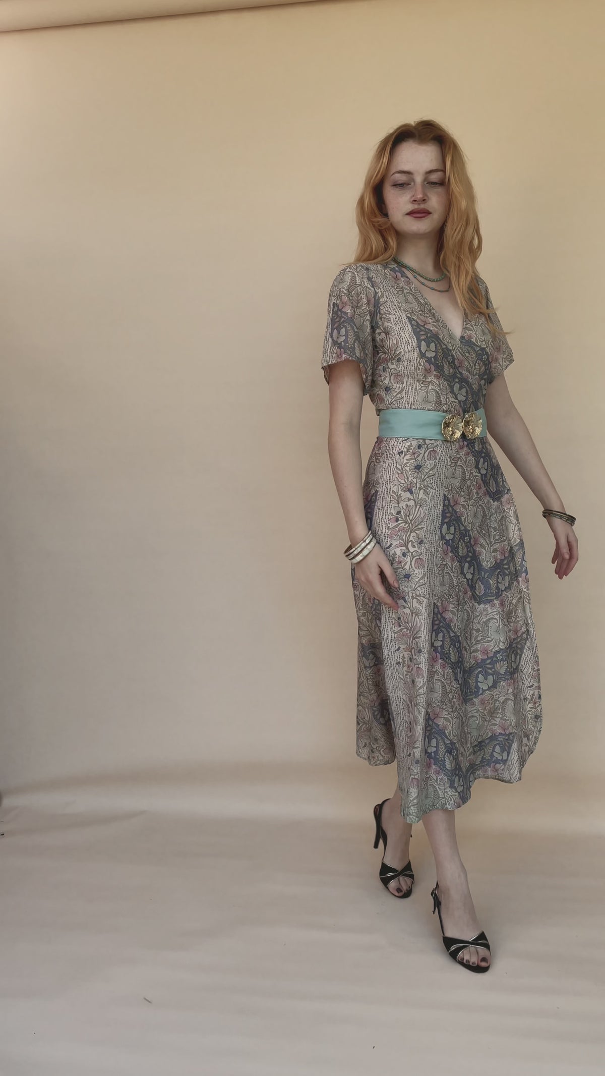 Liatris Silk Crepe Flutter Sleeve Wrap Dress ~ Aura XS