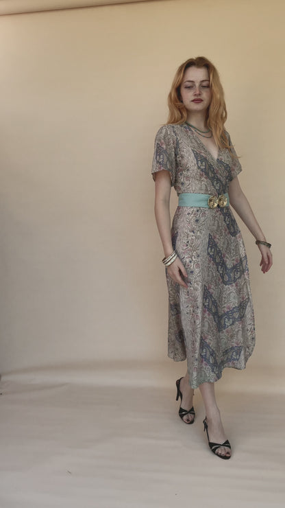 Liatris Silk Crepe Flutter Sleeve Wrap Dress ~ Aura XS