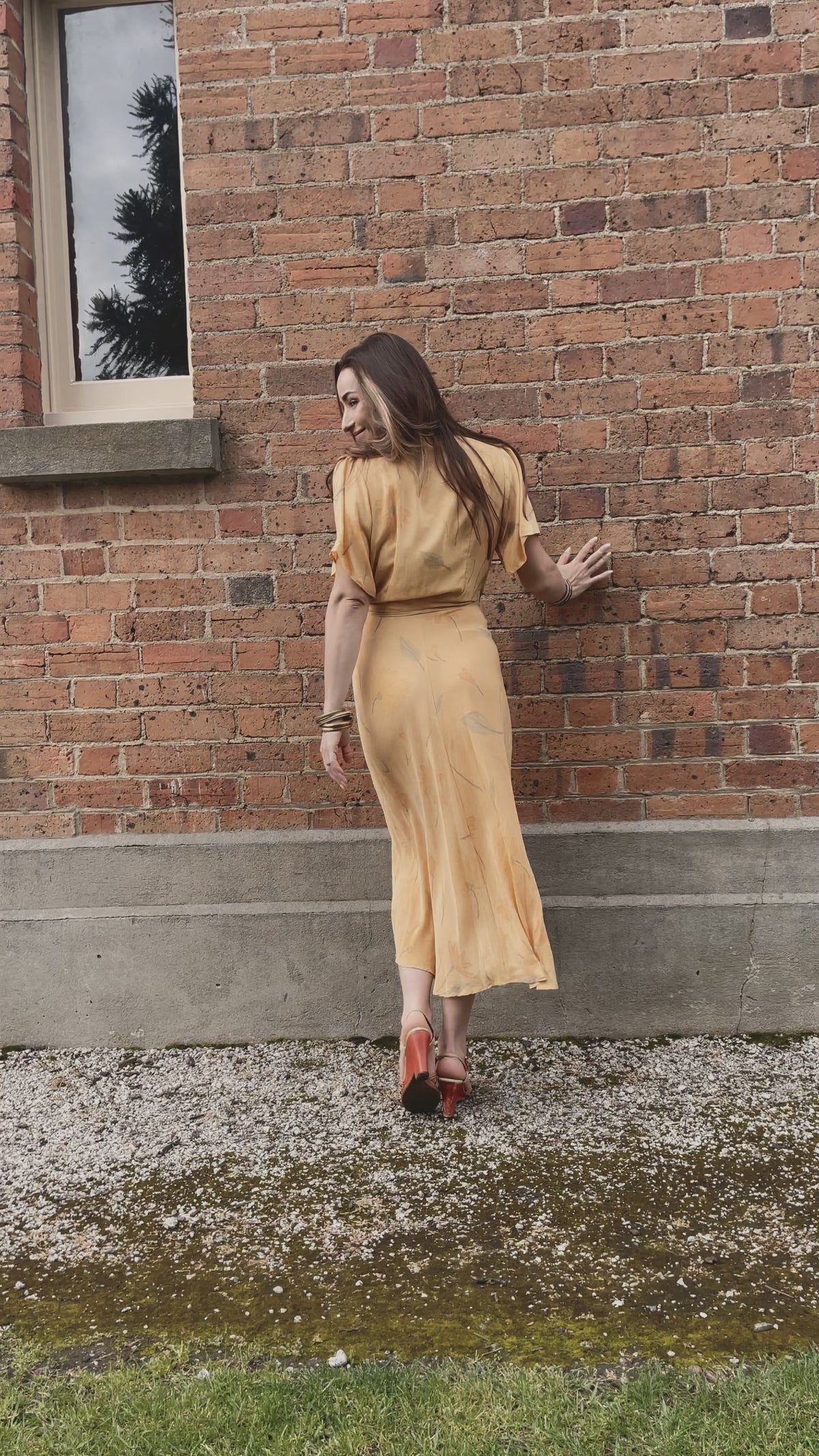 Liatris Silk Crepe Flutter Sleeve Wrap Dress ~ Buttercup M