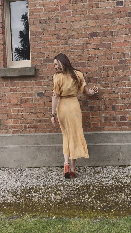 Liatris Silk Crepe Flutter Sleeve Wrap Dress ~ Buttercup M