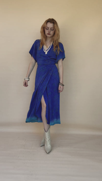 Liatris Silk Crepe Flutter Sleeve Wrap Dress ~ Icehouse M