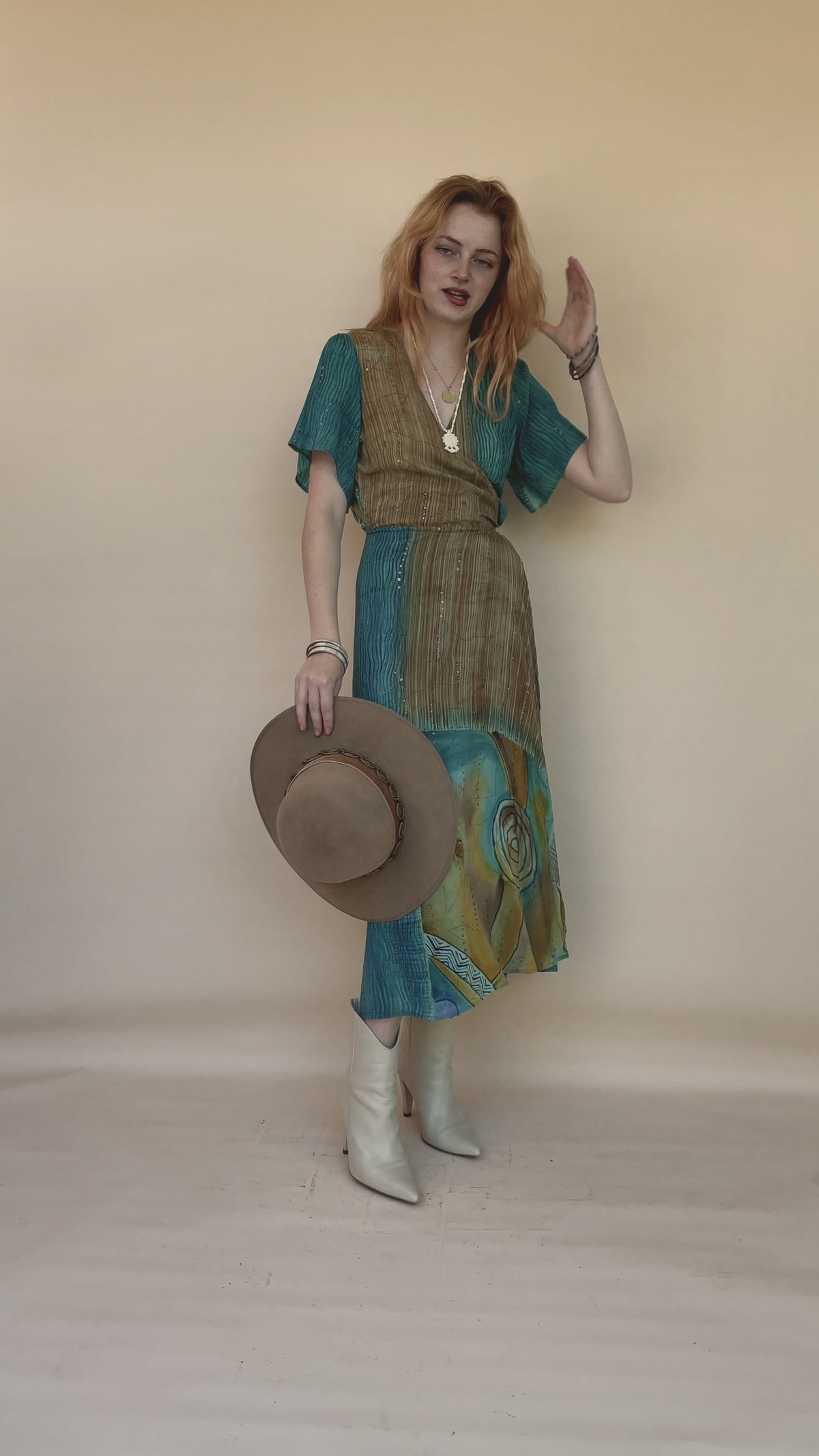 Liatris Silk Crepe Flutter Sleeve Wrap Dress ~ Oceania M