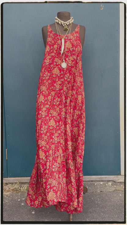 Eustoma Silk Crepe Swing Maxi Dress ~ Alert XL