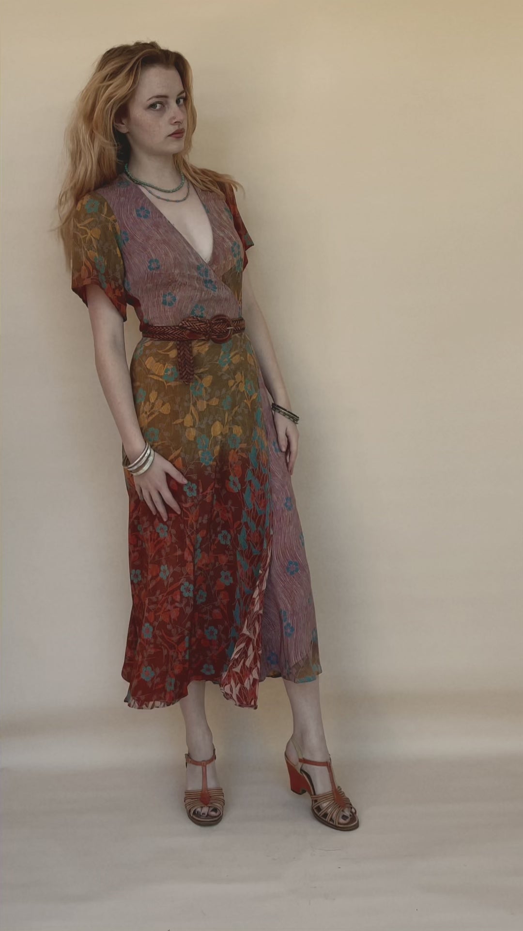 Liatris Silk Crepe Flutter Sleeve Wrap Dress ~ Persimmon XS