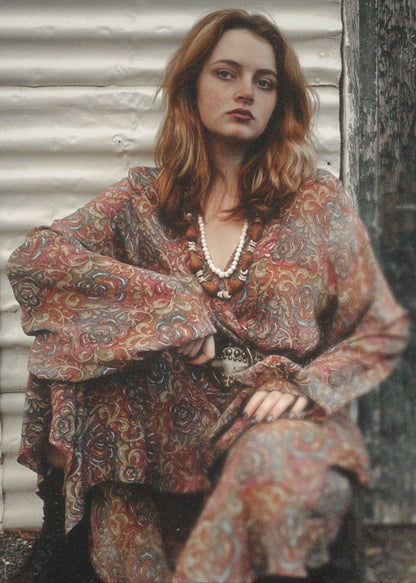 Caladium Wrap Silk Dress ~  Nougat XL