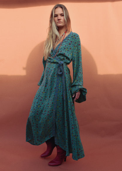 Caladium Wrap Silk Dress ~ Bosphorus XL