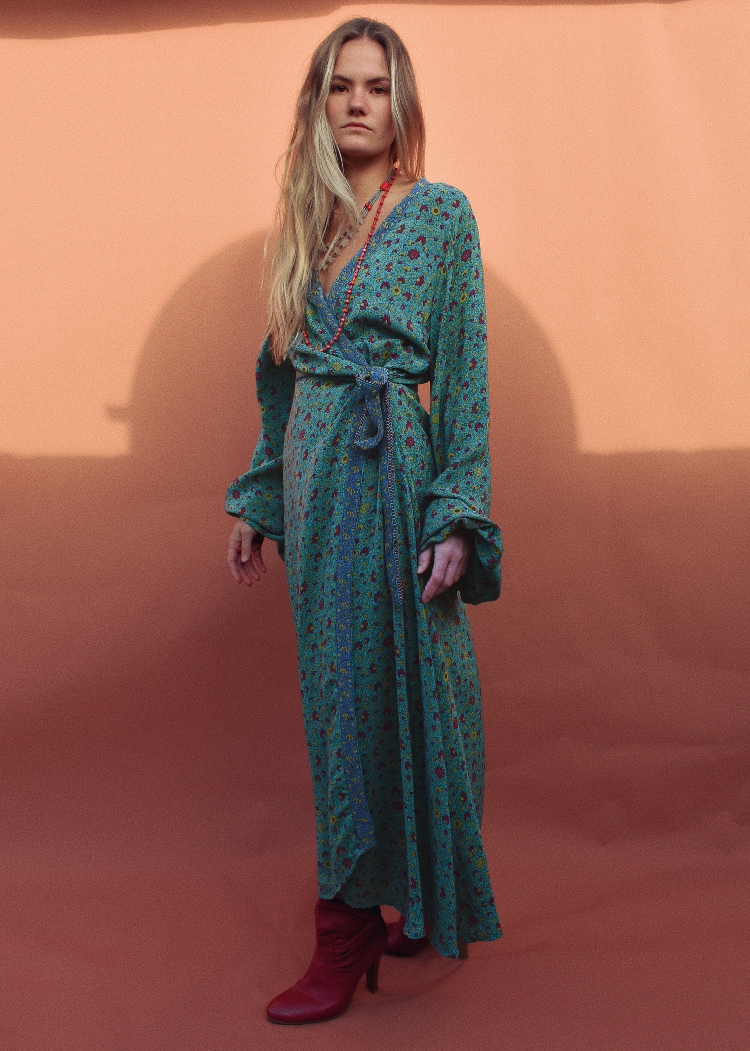 Caladium Wrap Silk Dress ~ Bosphorus XL