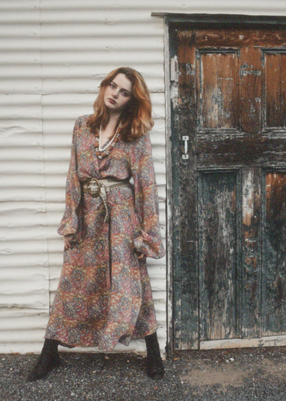Caladium Wrap Silk Dress ~  Nougat XL