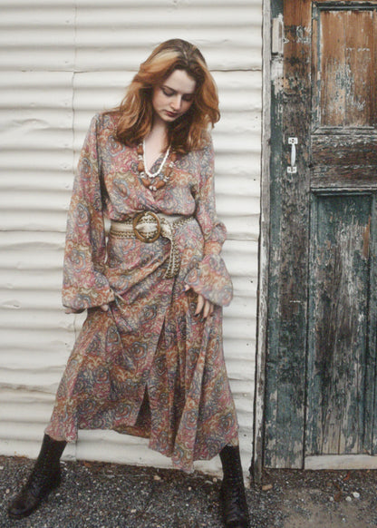 Caladium Wrap Silk Dress ~  Nougat XL
