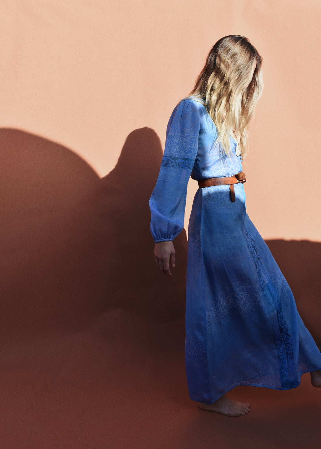 Zea Silk Crepe Kaftan Maxi Dress ~ Icicle S