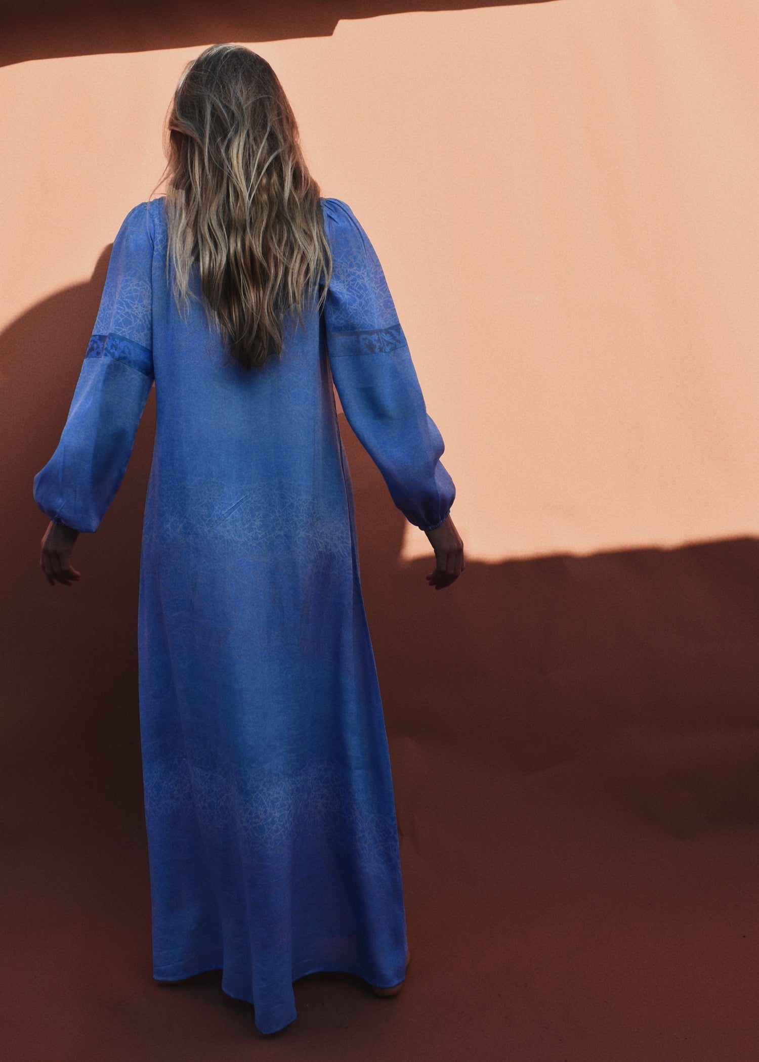 Zea Silk Crepe Kaftan Maxi Dress ~ Icicle S